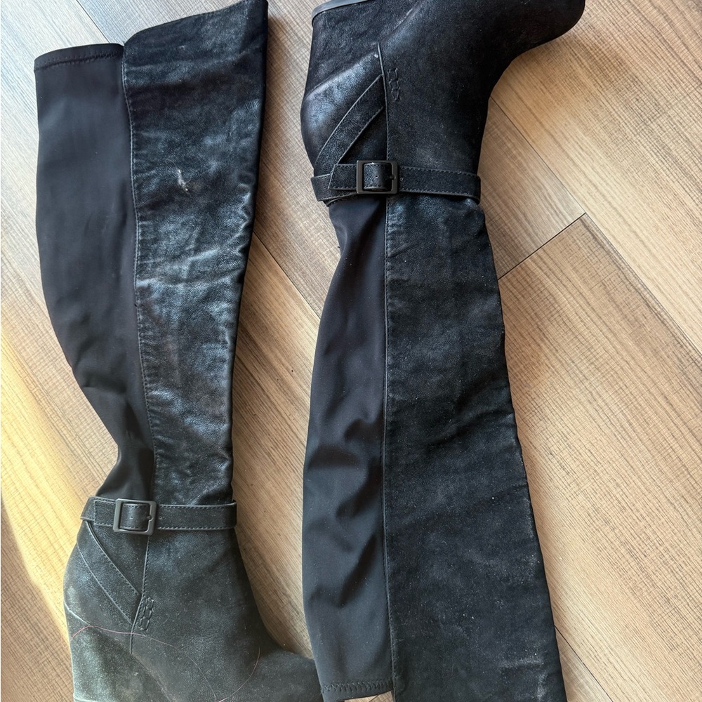 Stylish Black Over The Knee Wedge Boots